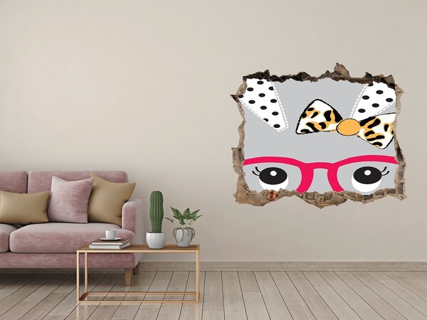 Hole in the wall decal Kitten with glasses