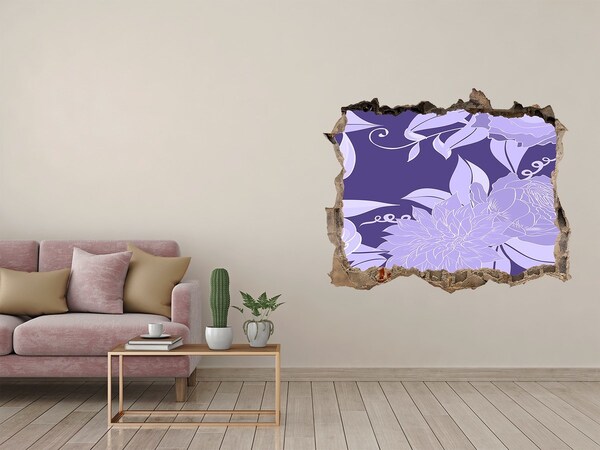 3D wall hole Floral motif on a purple background