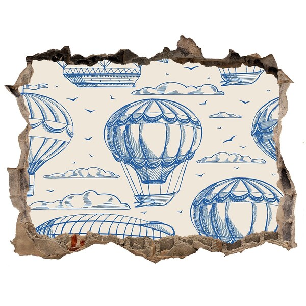 Hole wall sticker Hot air balloons in the clouds