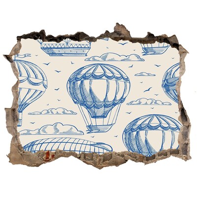 Hole wall sticker Hot air balloons in the clouds