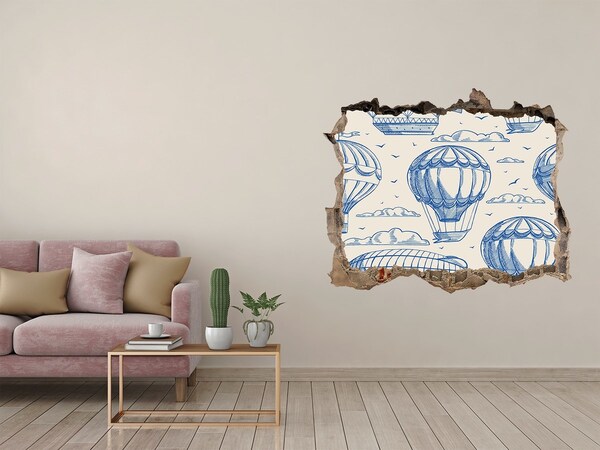 Hole wall sticker Hot air balloons in the clouds