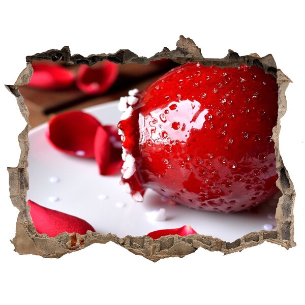 3D wall hole wallpaper Juicy strawberry in the ruins
