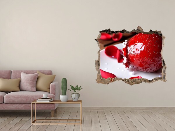 3D wall hole wallpaper Juicy strawberry in the ruins