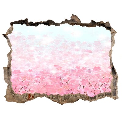Hole in the wall sticker A floral landscape in shades of pink