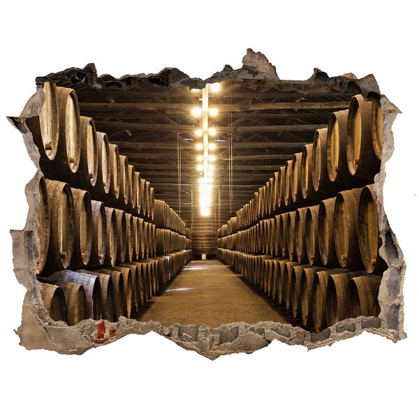 Hole in the wall sticker Interior of a winery with barrels