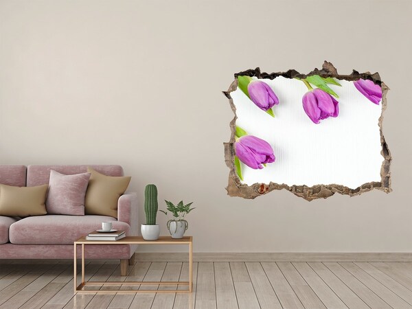 Hole in the wall decal Violet tulips