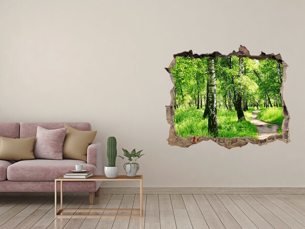 Hole in the wall sticker Green forest in the sunlight