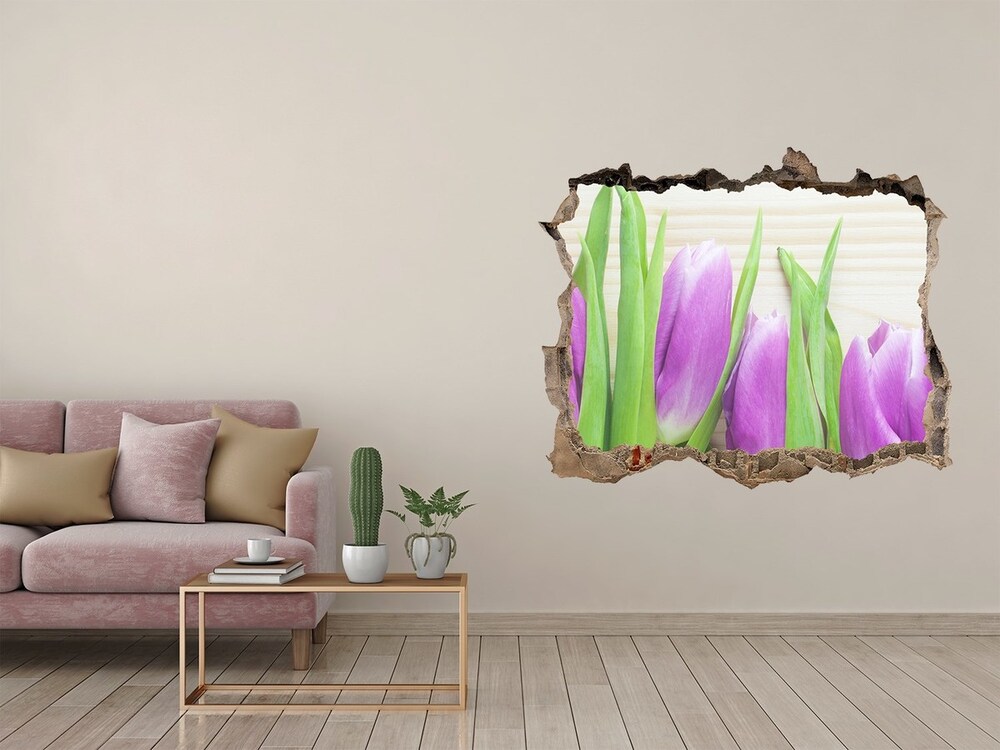 Hole in the wall decal Violet tulips