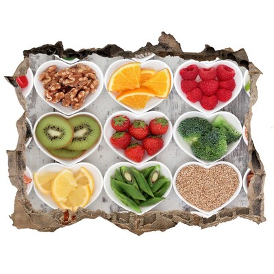 3D wall hole wallpaper Healthy hearts full of fruits and vegetables