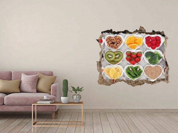 3D wall hole wallpaper Healthy hearts full of fruits and vegetables