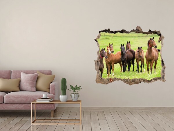 Hole in the wall sticker A herd of horses in the meadow