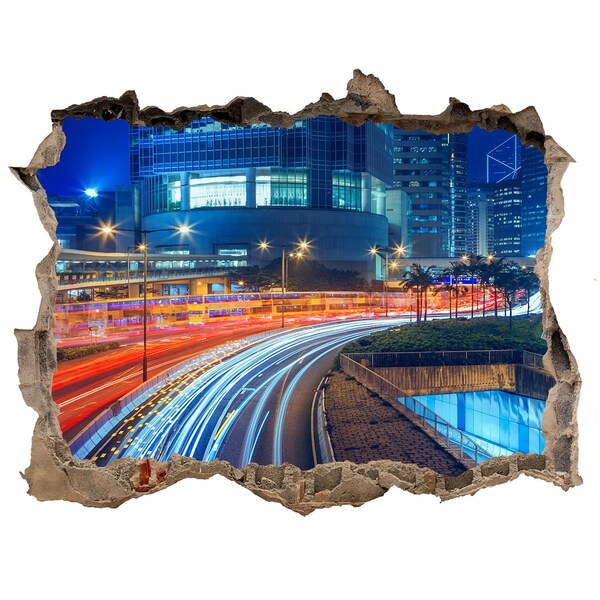 3D wall hole wallpaper Modern city at night