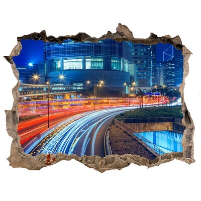 3D wall hole wallpaper Hong Kong at night