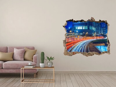 3D wall hole wallpaper Modern city at night