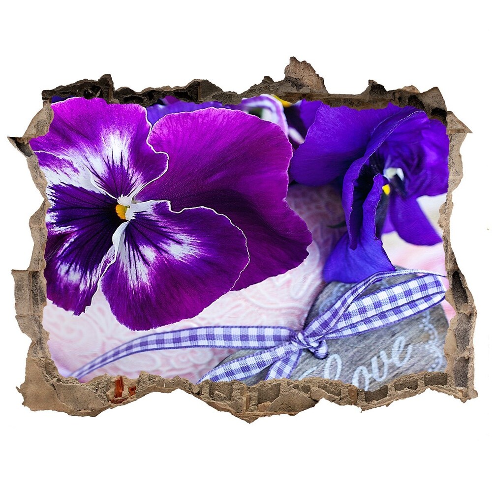 Hole in the wall decal Purple pansies