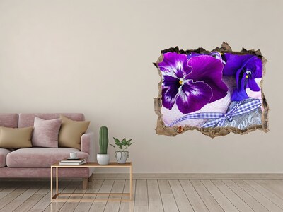 Hole in the wall decal Purple pansies