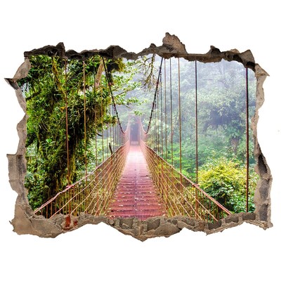 3D wall hole wallpaper Bridge in the jungle
