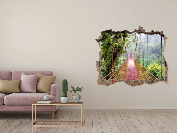 3D wall hole wallpaper Bridge in the jungle