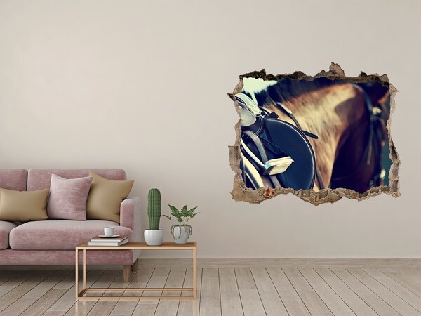 3D wall hole wallpaper A horse shot from behind a wall
