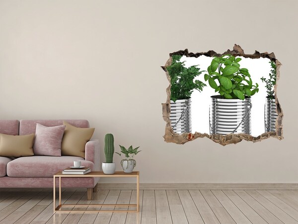 Hole wall sticker Green garden in metal pots