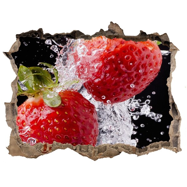 3D wall hole Juicy strawberries in water