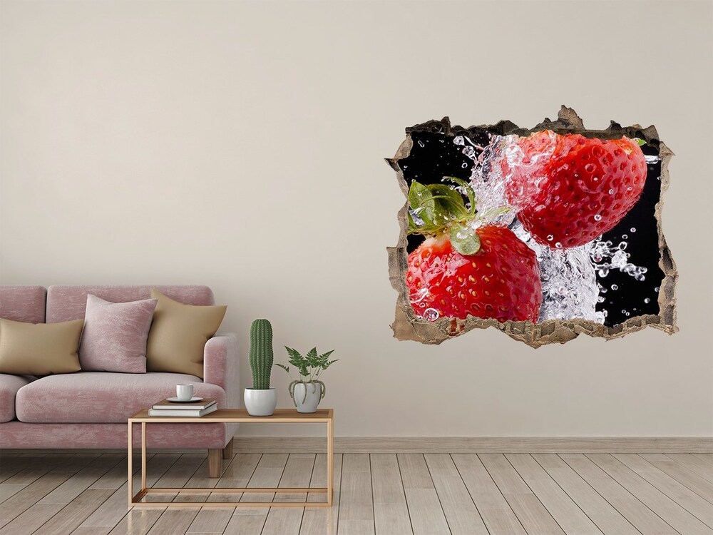 3D wall hole Strawberries and water