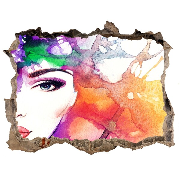 3D wall hole Portrait in colored water