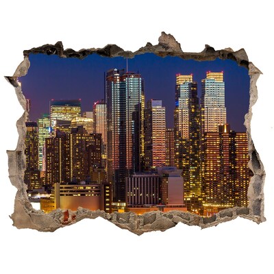 3D wall hole wallpaper Night panorama of the city