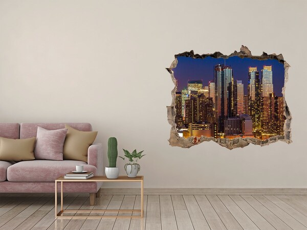 3D wall hole wallpaper Night panorama of the city