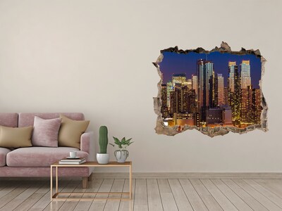 3D wall hole wallpaper Night panorama of the city