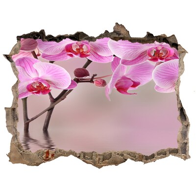 3D wall hole wallpaper Pink orchid