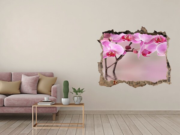 3D wall hole wallpaper Pink orchid