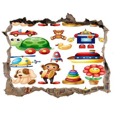 Hole in the wall sticker Toys in a colorful world