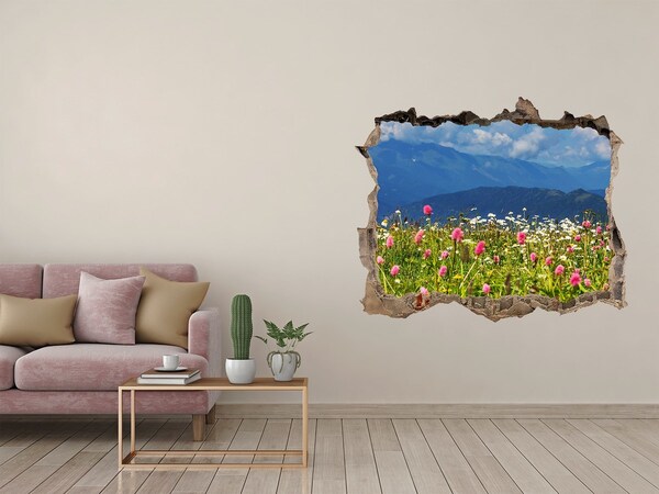 Hole in the wall decal Floral mountain landscape