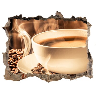 3D wall hole wallpaper Coffee in a stone hole