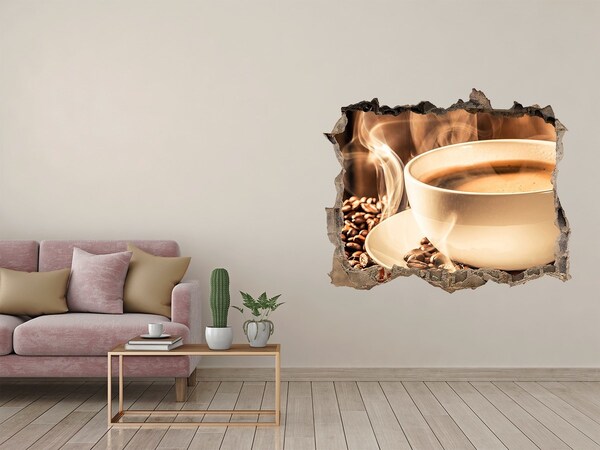 3D wall hole wallpaper Coffee in a stone hole