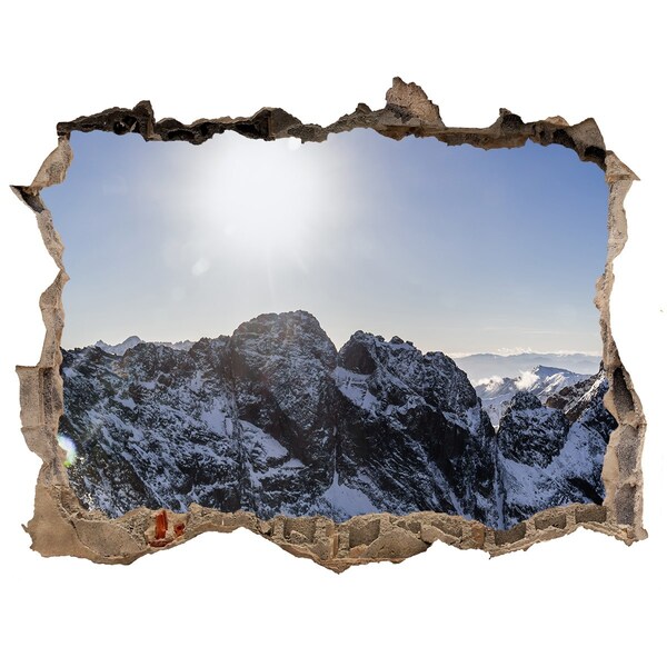 Hole in the wall decal Mountain landscape with sun rays