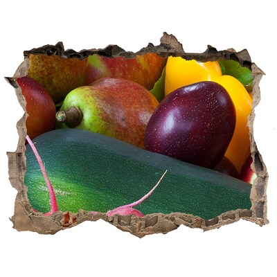 3D wall hole wallpaper Fruit and Vegetables in a Hole in the Wall