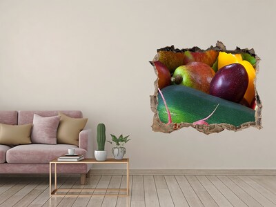 3D wall hole wallpaper Fruit and Vegetables in a Hole in the Wall