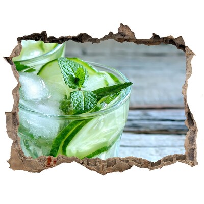 3D wall hole wallpaper A refreshing cocktail with mint