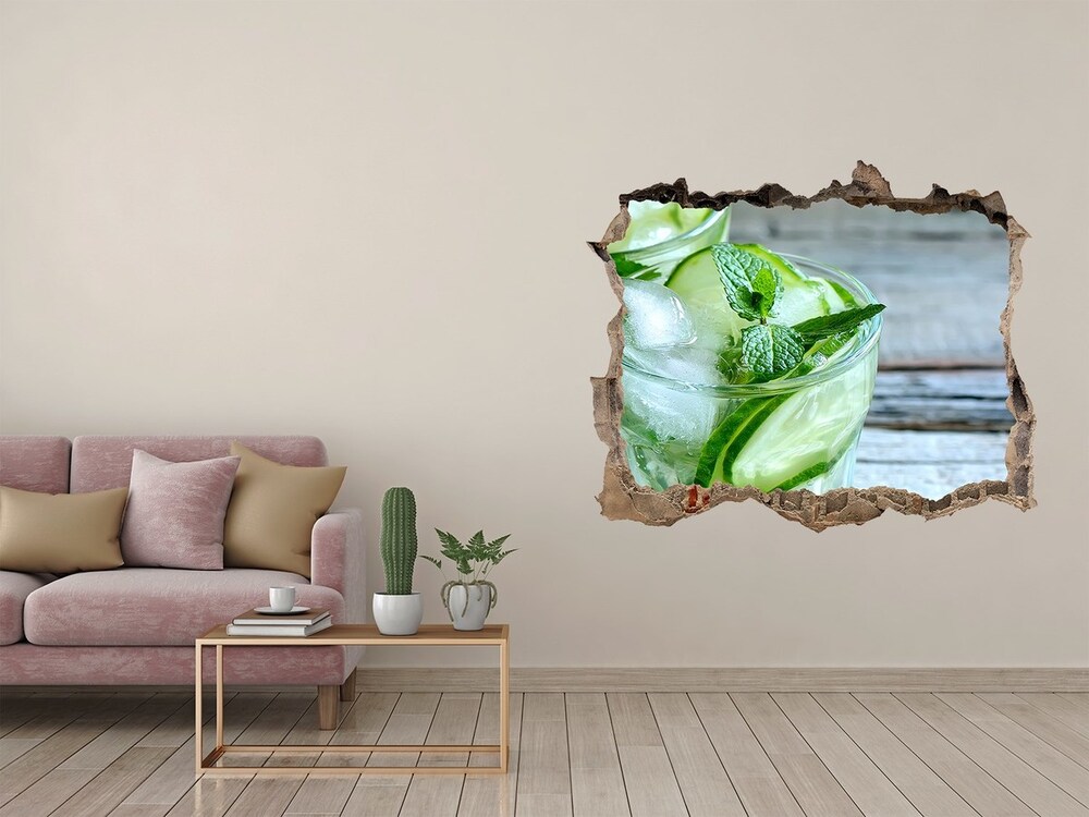 3D wall hole wallpaper Cucumber water