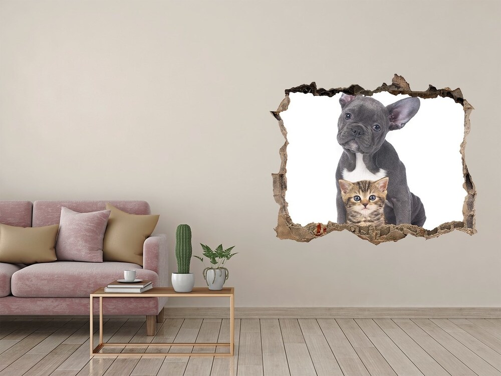 Hole wall sticker Dog and cat