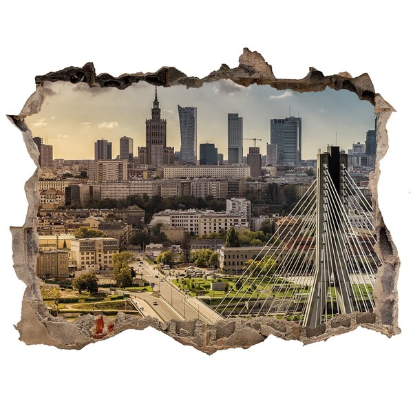 Hole wall sticker View of Warsaw through a hole in the wall