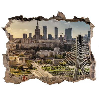 Hole wall sticker View of Warsaw through a hole in the wall