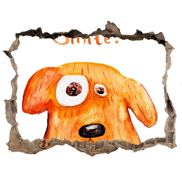 Hole wall sticker Dog in a hole in the wall