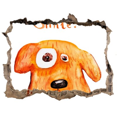 Hole wall sticker Dog in a hole in the wall
