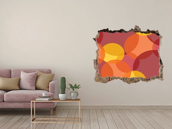 3D wall hole Colorful circles on a concrete background