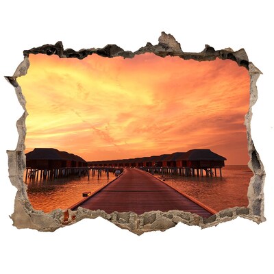 3D wall hole wallpaper Sunset over the water