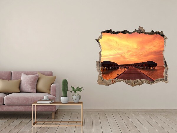 3D wall hole wallpaper Sunset over the water