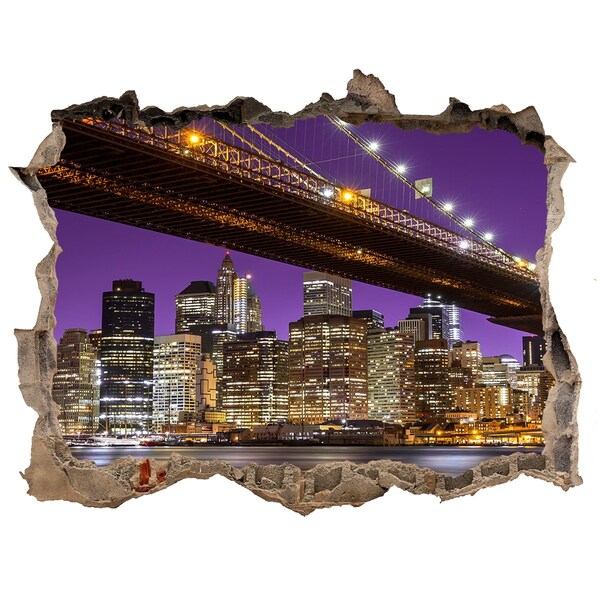 Hole wall sticker Brooklyn Bridge at night